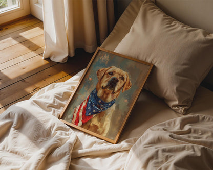 Labrador American Flag Bandana Canvas Wall Art