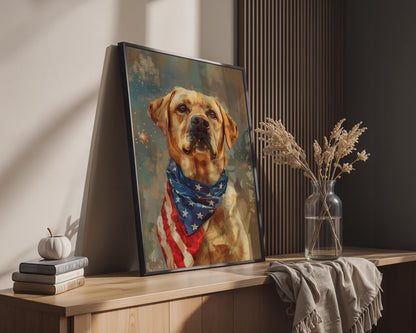 Labrador American Flag Bandana Canvas Wall Art