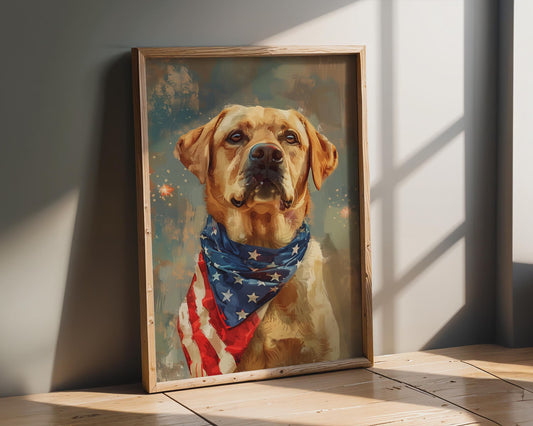 Labrador American Flag Bandana Canvas Wall Art