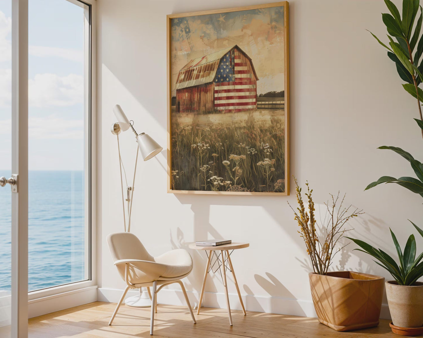 American Flag Barn Canvas Wall Art, Rustic Farmhouse Patriotic Decor