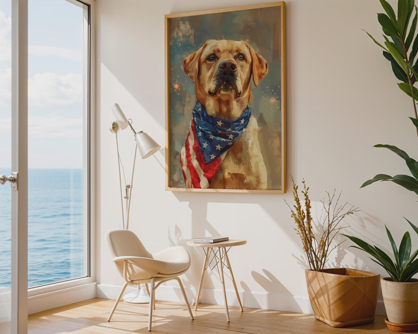 Labrador American Flag Bandana Canvas Wall Art