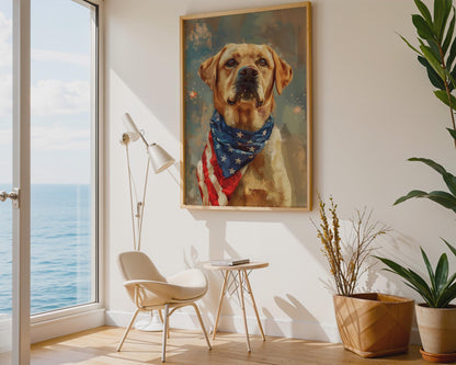 Labrador American Flag Bandana Canvas Wall Art