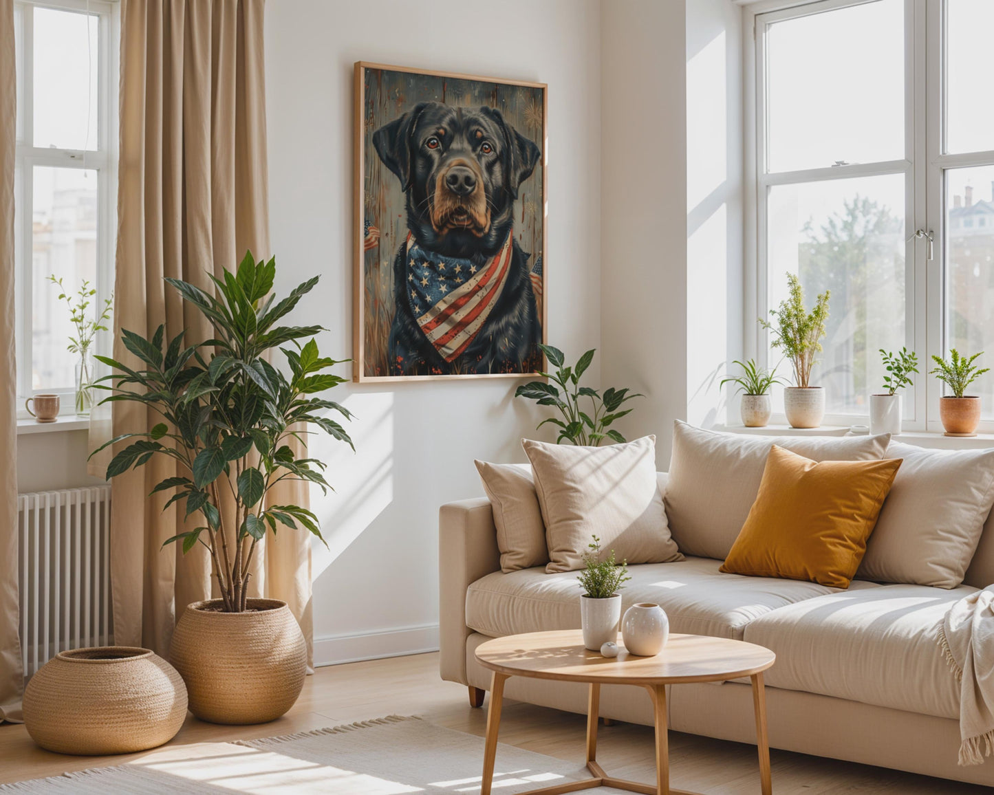 Rottweiler Wall Art Print, Realistic Dog Canvas Decor,