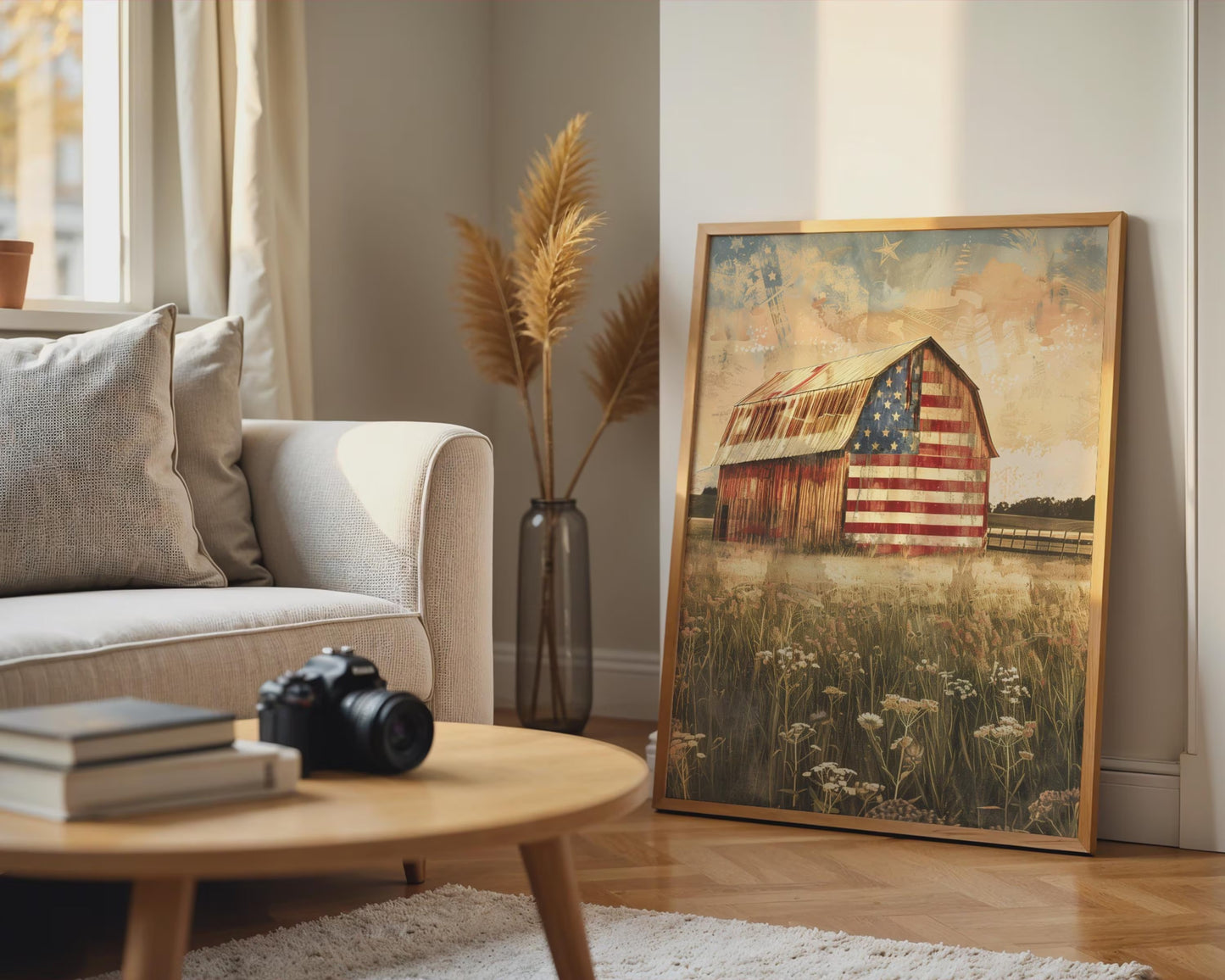 American Flag Barn Canvas Wall Art, Rustic Farmhouse Patriotic Decor