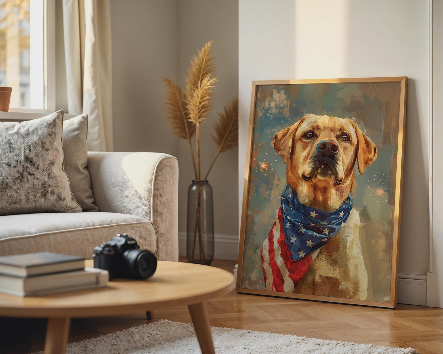 Labrador American Flag Bandana Canvas Wall Art