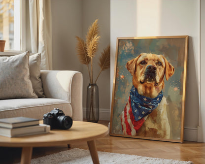 Labrador American Flag Bandana Canvas Wall Art