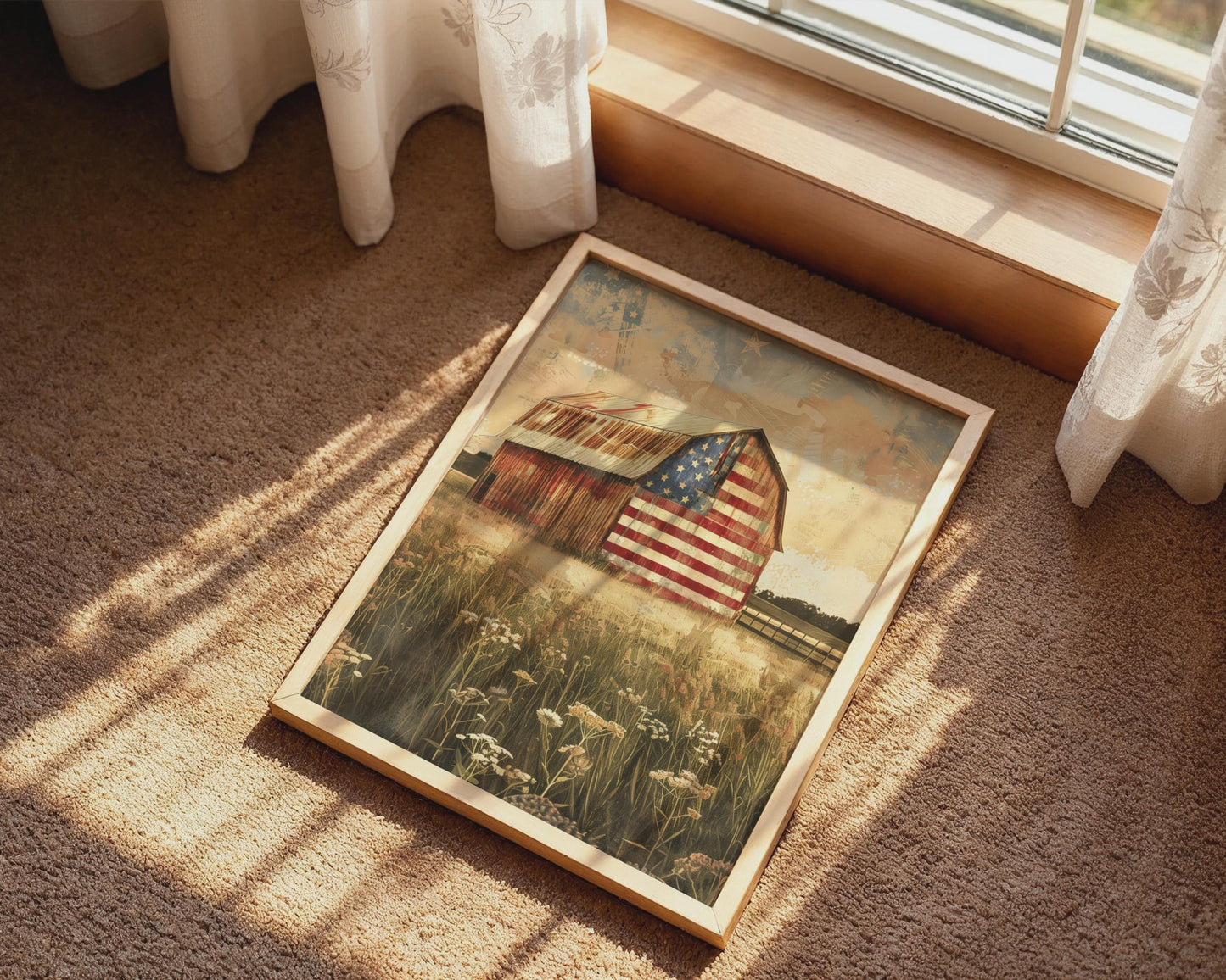 American Flag Barn Canvas Wall Art, Rustic Farmhouse Patriotic Decor
