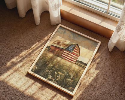 American Flag Barn Canvas Wall Art, Rustic Farmhouse Patriotic Decor